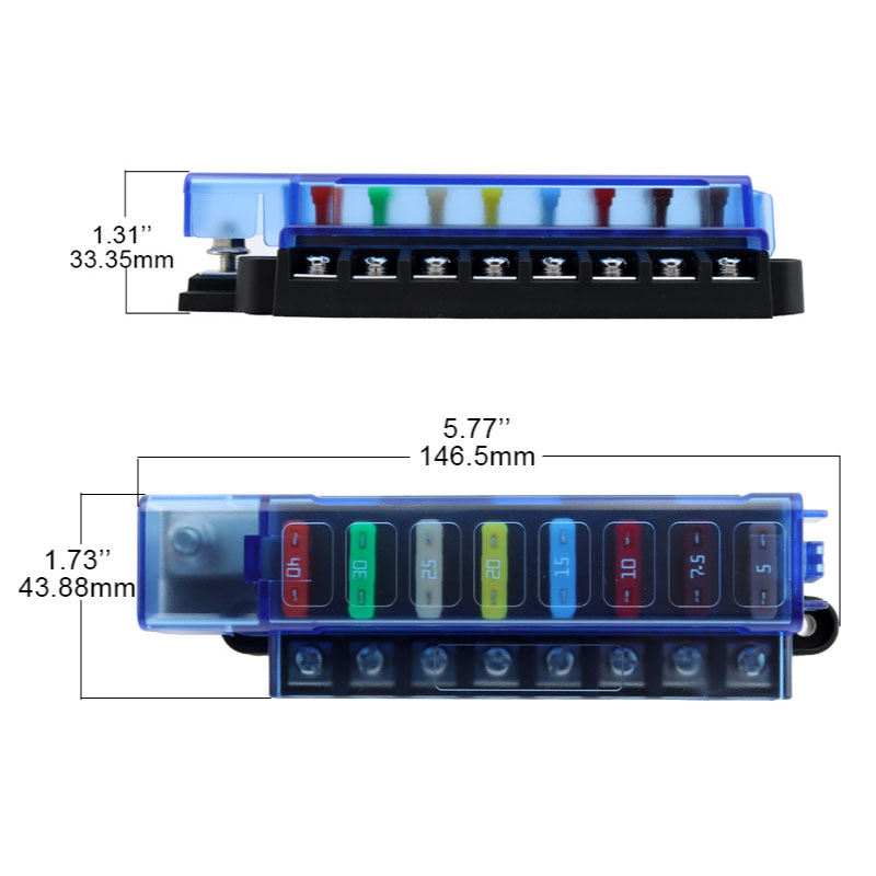 8-Way Positive Standard Blade Fuse Box - 8 Circuits with Blue Cover ( Includes fuses) - Image 3