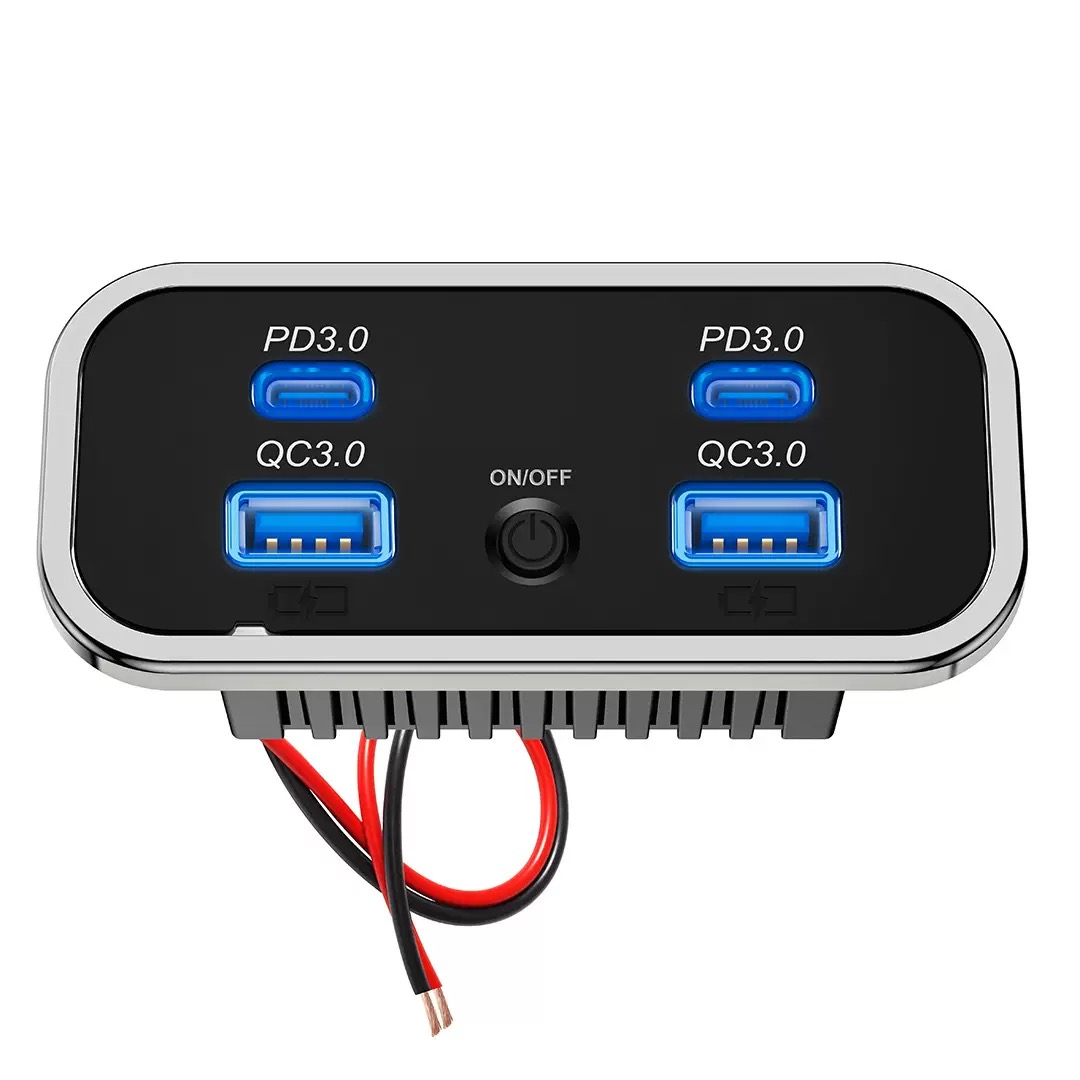 4-Port USB-C PD3.0 & USB-A QC3.0 Flush Mount Charger Panel – 12V/24V, 20W Fast Charge - Image 2